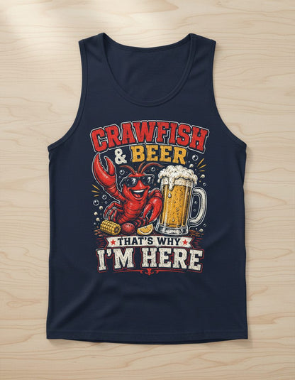 Crawfish & Beer That's Why I'm Here Funny Boil Tank Top - product mockup - Navy