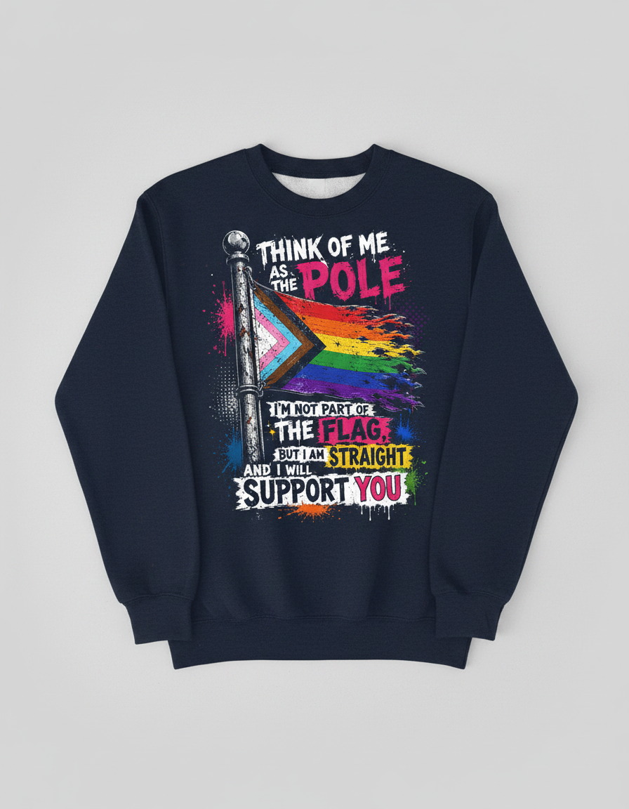 Straight Ally LGBTQ+ Support Pole and Flag Sweatshirt - Navy