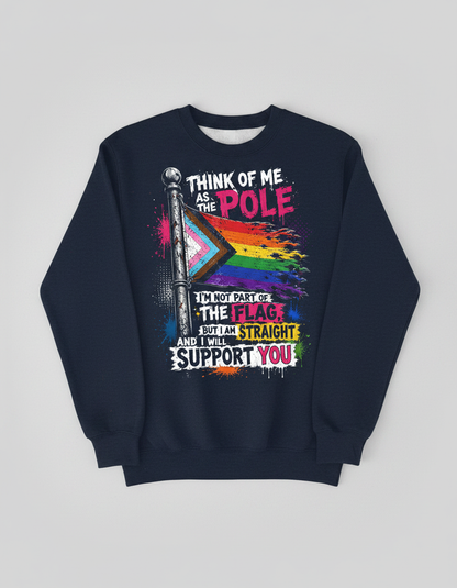 Straight Ally LGBTQ+ Support Pole and Flag Sweatshirt - Navy