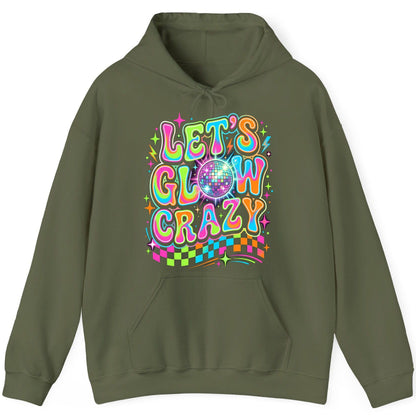 Let's Glow Crazy Retro Party Hoodie - product mockup - Military Green
