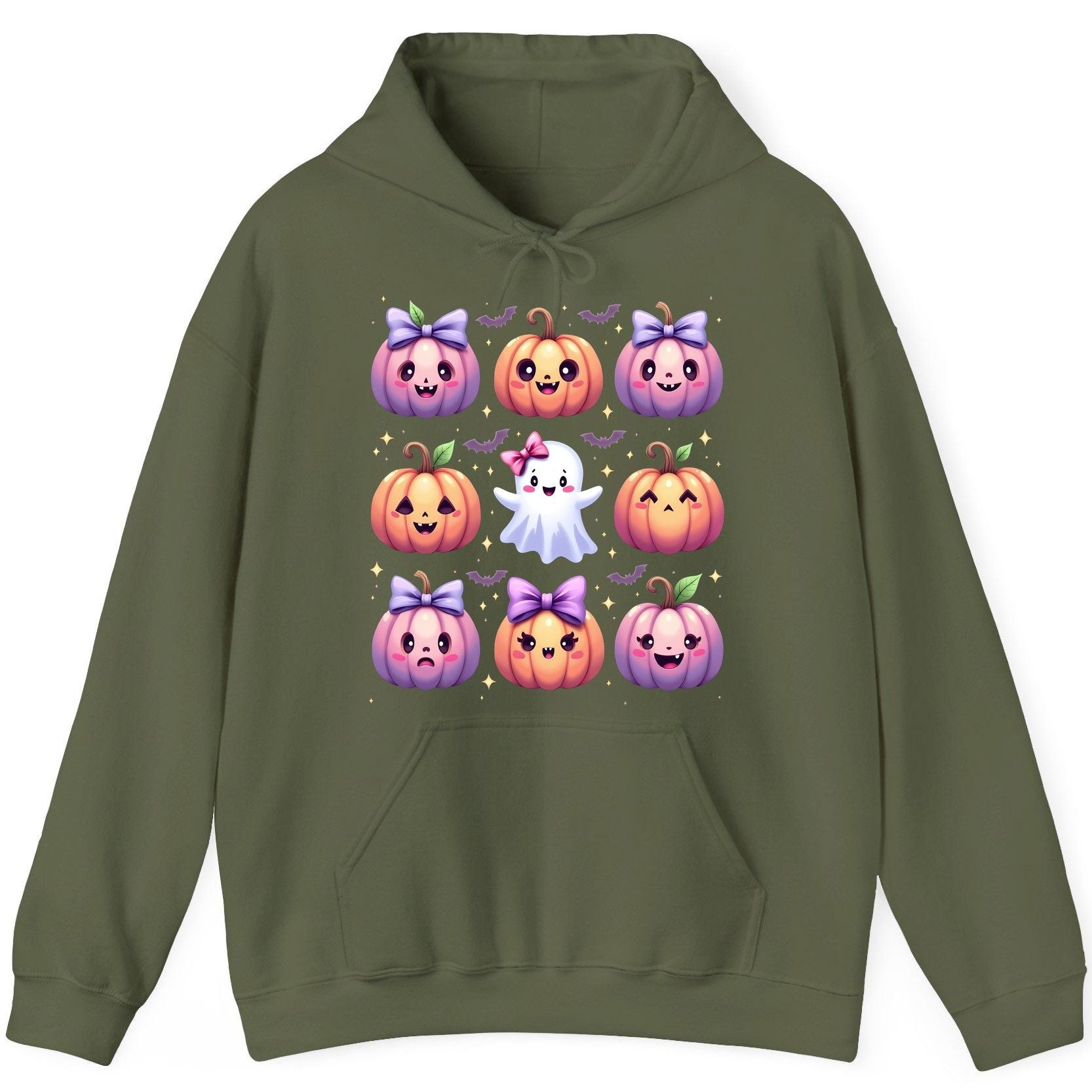 Kawaii Halloween Pumpkins kawaii Halloween Hoodie Military Green product mockup