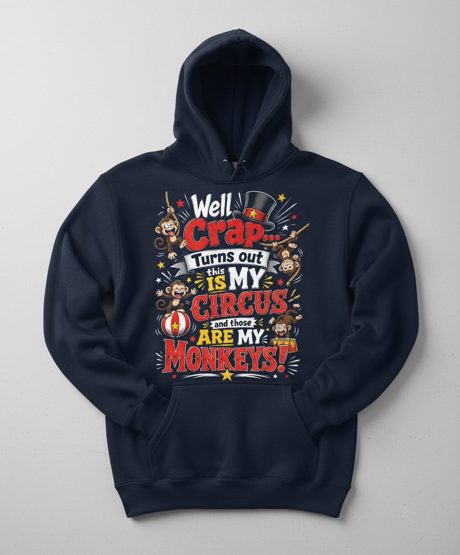 Well Crap Turns Out This IS MY CIRCUS and Those ARE MY Monkeys Hoodie - product mockup - Navy