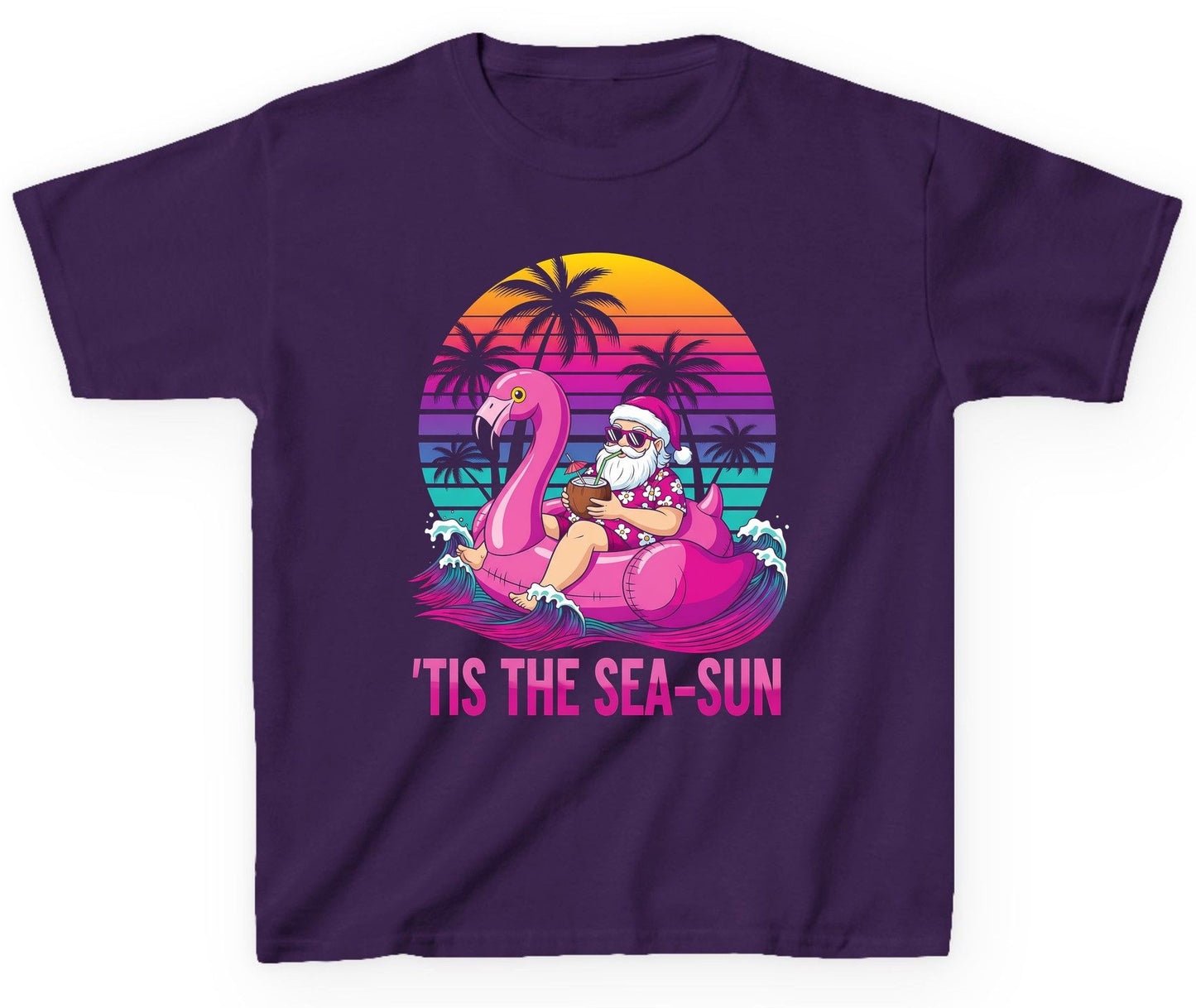 'Tis the Sea-Sun tropical santa claus Youth T-Shirt Purple product mockup