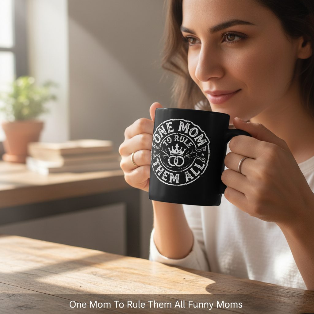One Mom to Rule Them All Funny Moms Black Mug - lifestyle model mockup - Black