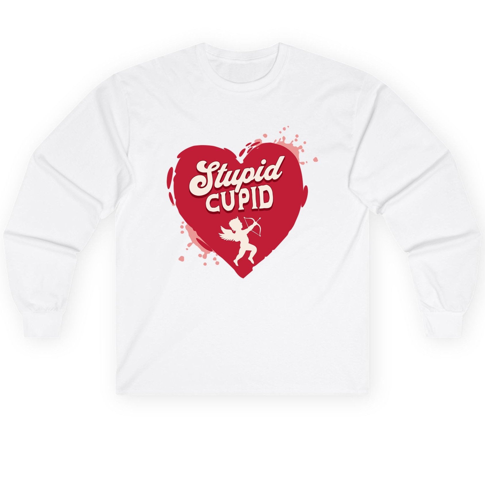Stupid Cupid anti-Valentine's Day Long Sleeve Tee White product mockup