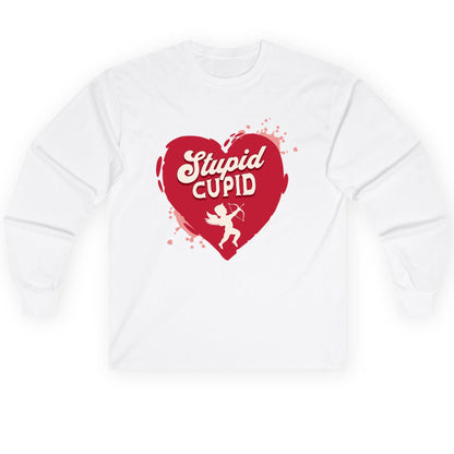 Stupid Cupid anti-Valentine's Day Long Sleeve Tee White product mockup