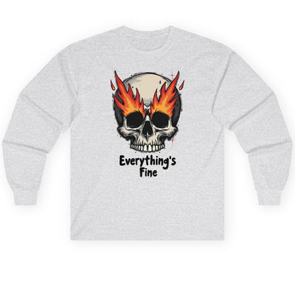 Everything's Fine flaming skull Long Sleeve Tee Ash product mockup