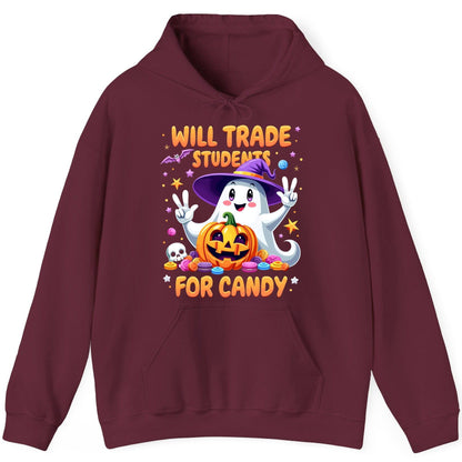 Will Trade Students for Candy teacher Halloween Hoodie Maroon product mockup