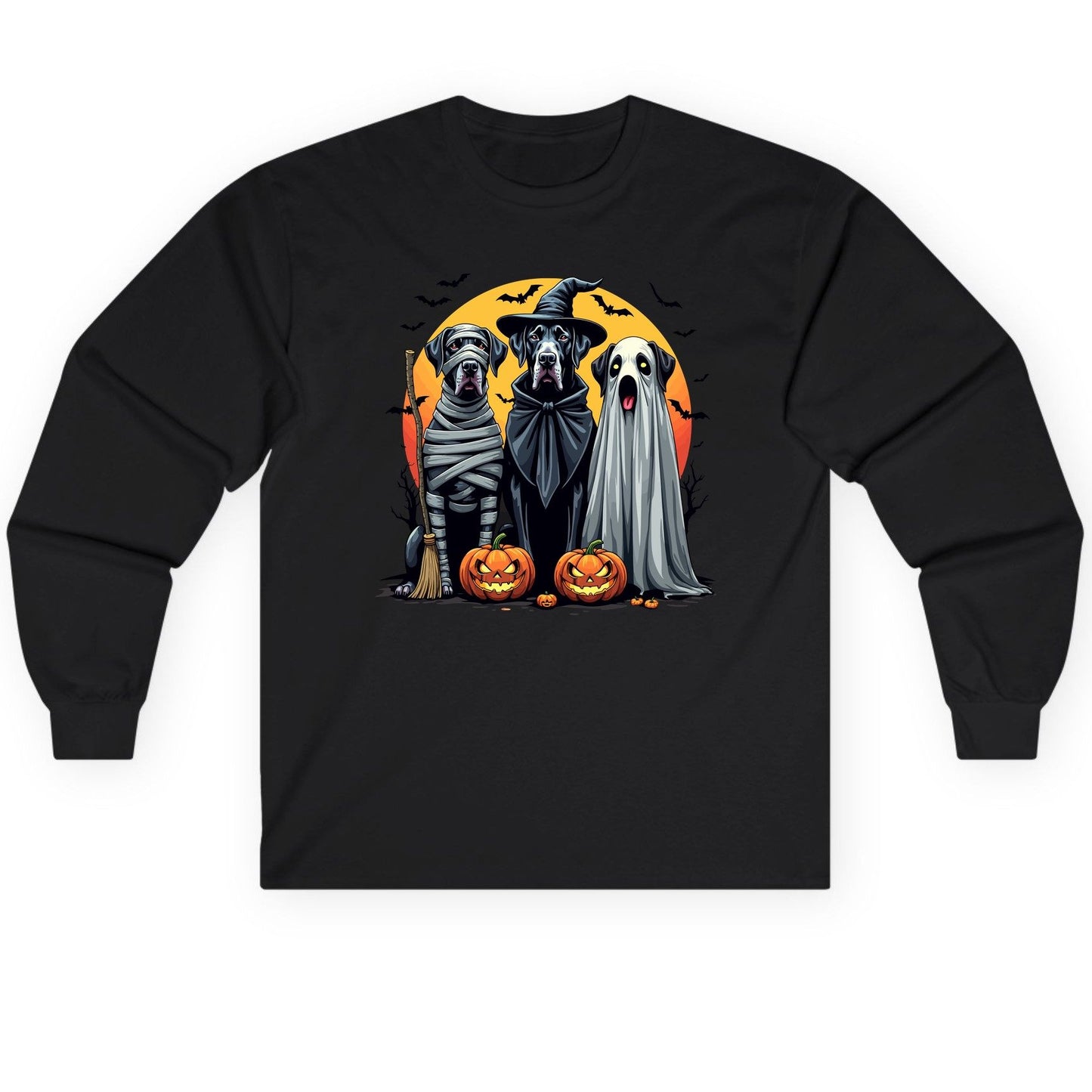 Halloween Dogs in Costumes Halloween dogs Long Sleeve Tee Black product mockup