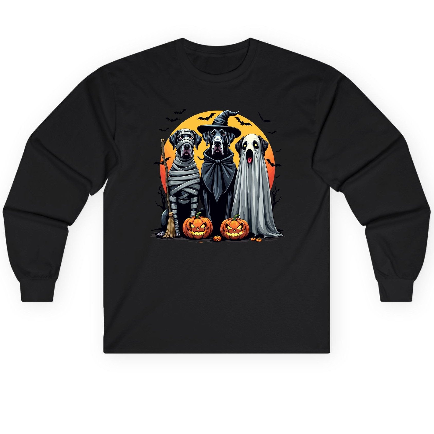 Halloween Dogs in Costumes Halloween dogs Long Sleeve Tee Black product mockup