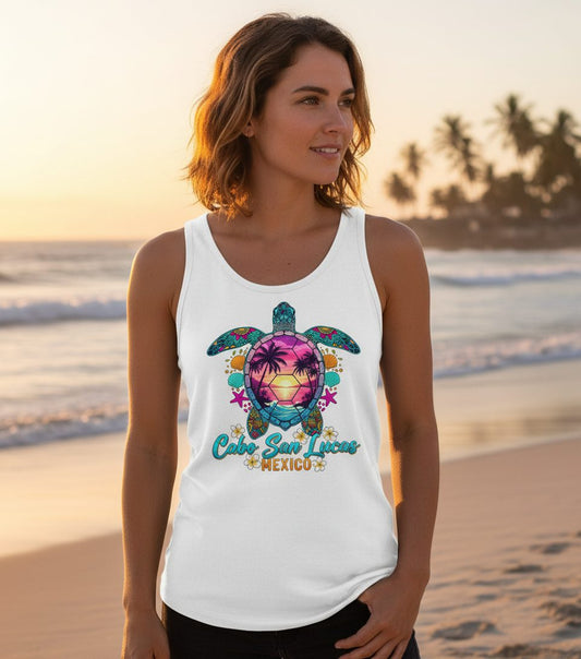 Cabo San Lucas Mexico sea turtle Tank Top White lifestyle mockup