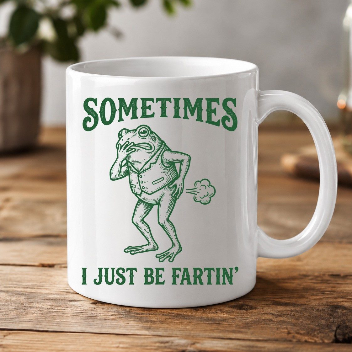 Sometimes I Just Be Fartin' farting frog White Mug White product mockup