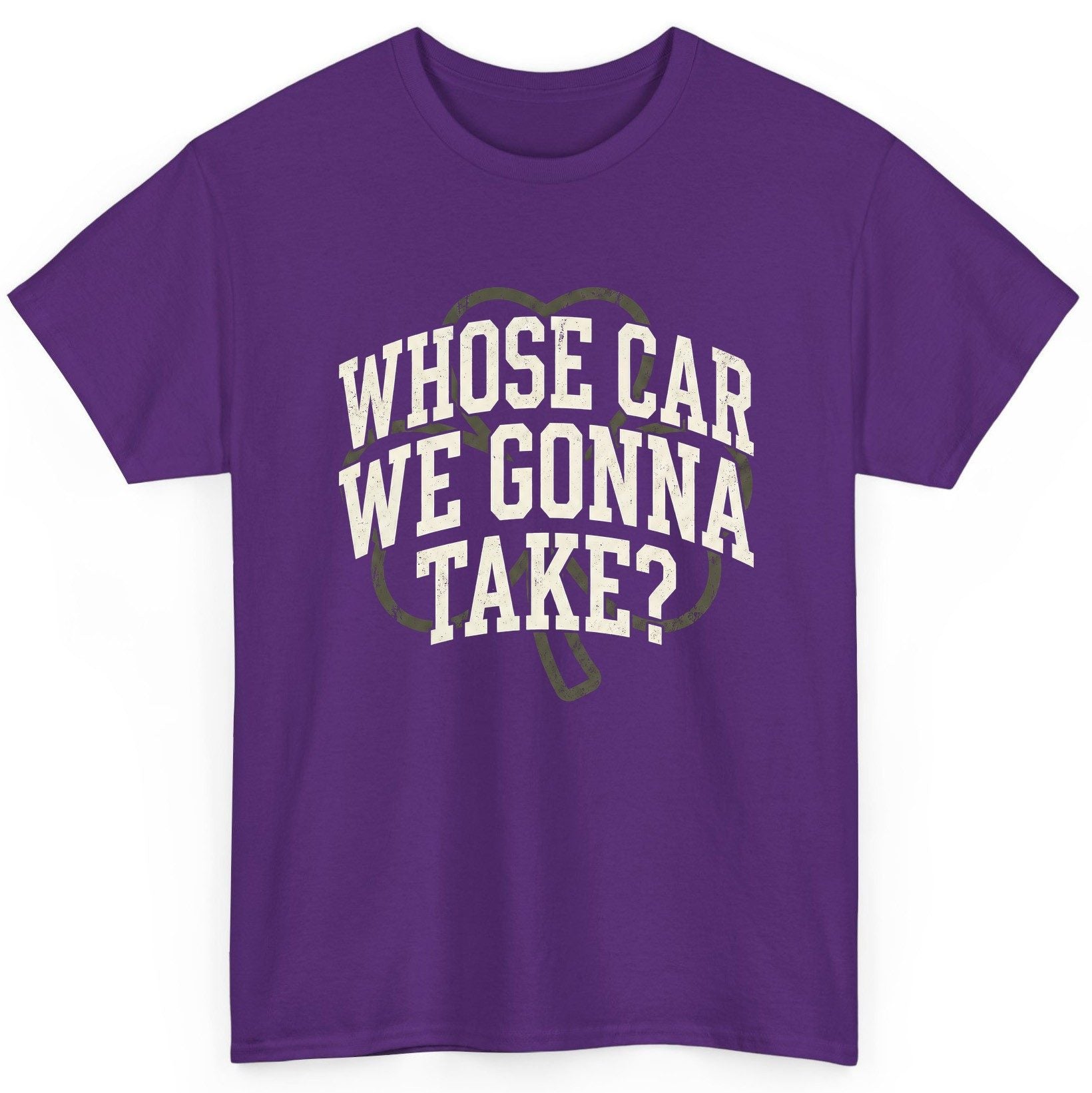 Whose Car We Gonna Take? St. Patrick's Day T-Shirt Purple product mockup