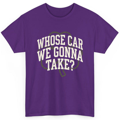 Whose Car We Gonna Take? St. Patrick's Day T-Shirt Purple product mockup