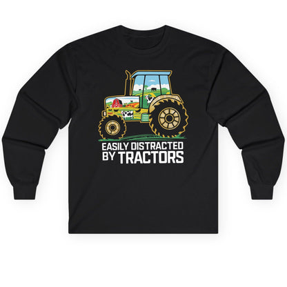 Easily Distracted by Tractors farming Long Sleeve Tee Black product mockup