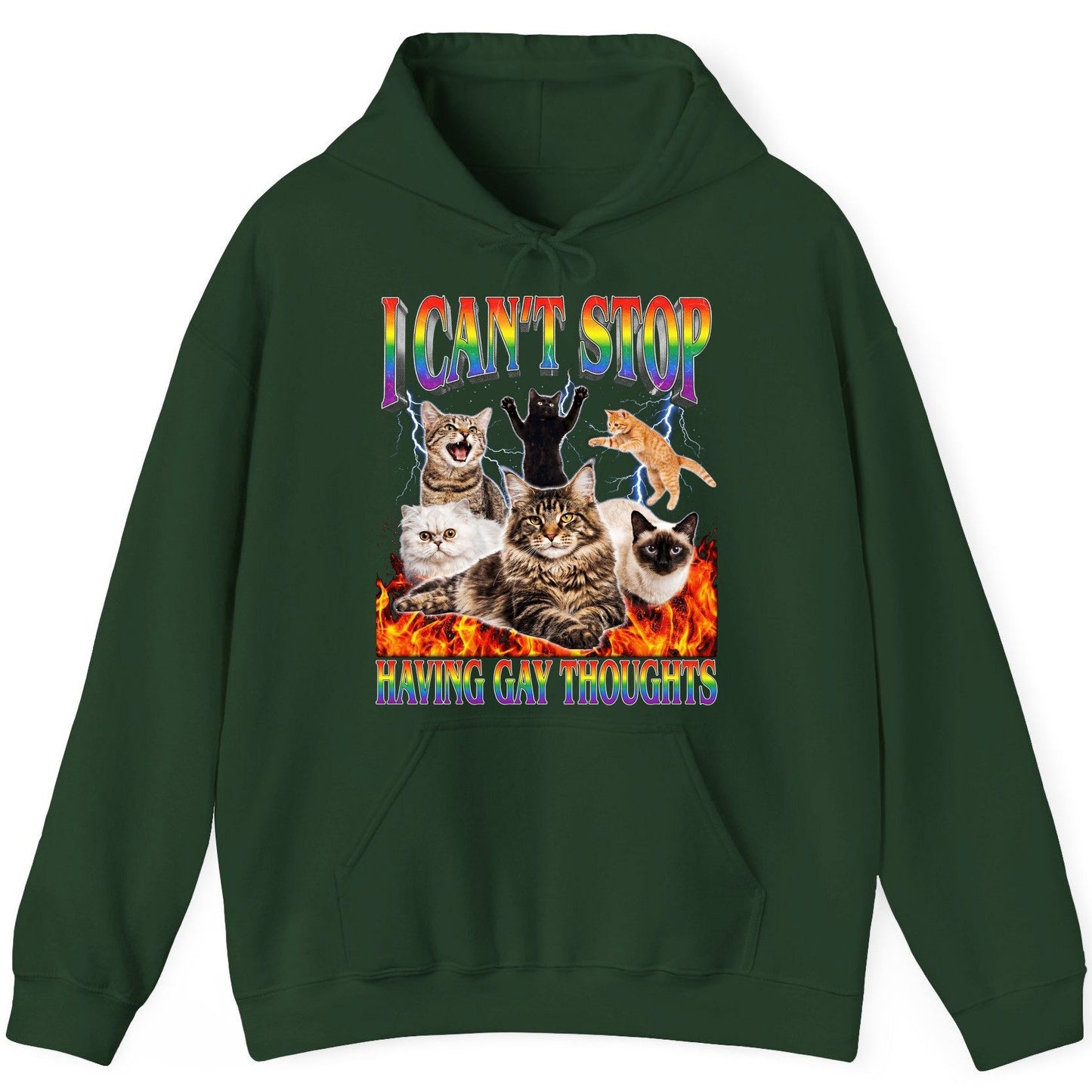 I Can't Stop Having Gay Thoughts cats Hoodie Forest Green product mockup