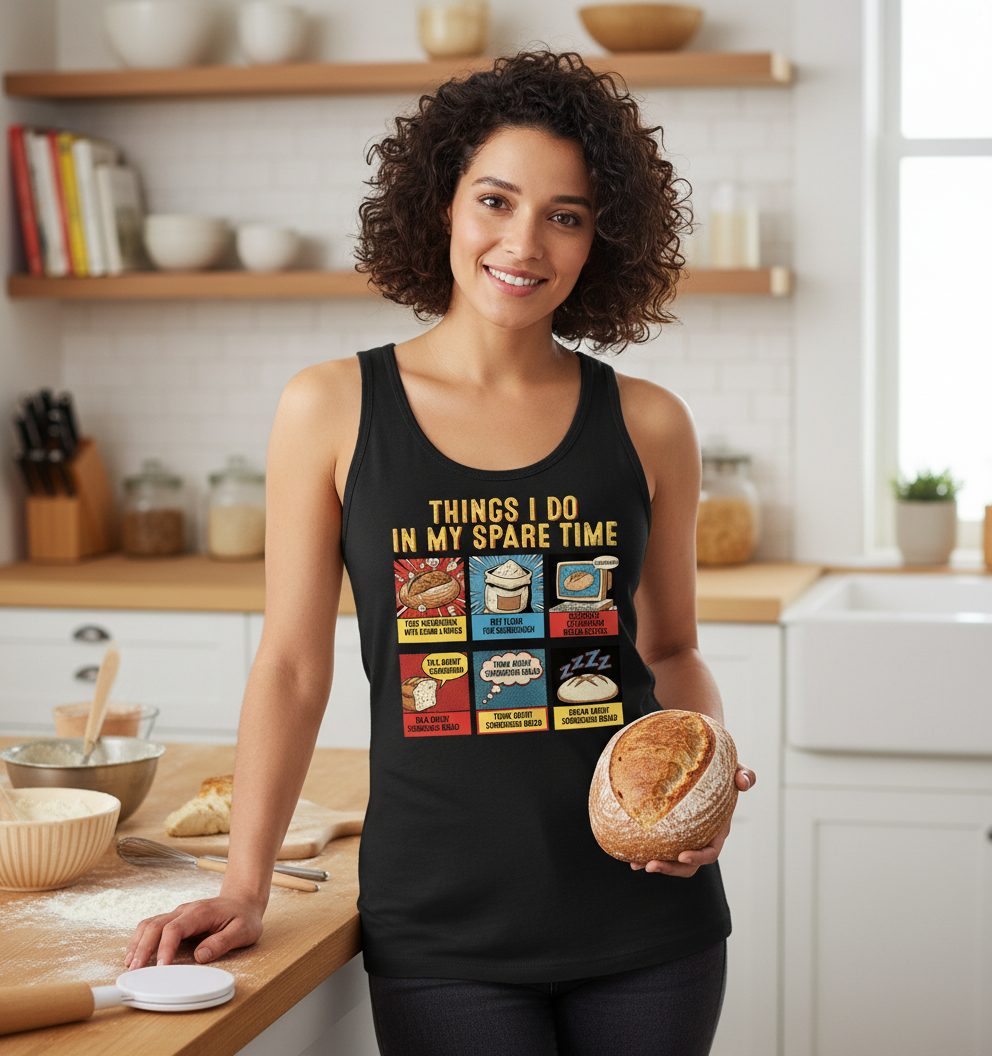Things I Do in My Spare Time sourdough bread baking Tank Top Black lifestyle mockup