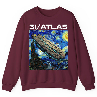 31 Atlas van gogh sci-fi mashup Sweatshirt Maroon product mockup