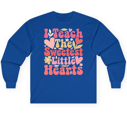 I Teach the Sweetest Little Hearts teaching Long Sleeve Tee Royal product mockup