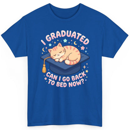 I Graduated CAN I GO BACK TO BED NOW Funny Graduation Cat T-Shirt - product mockup - Royal