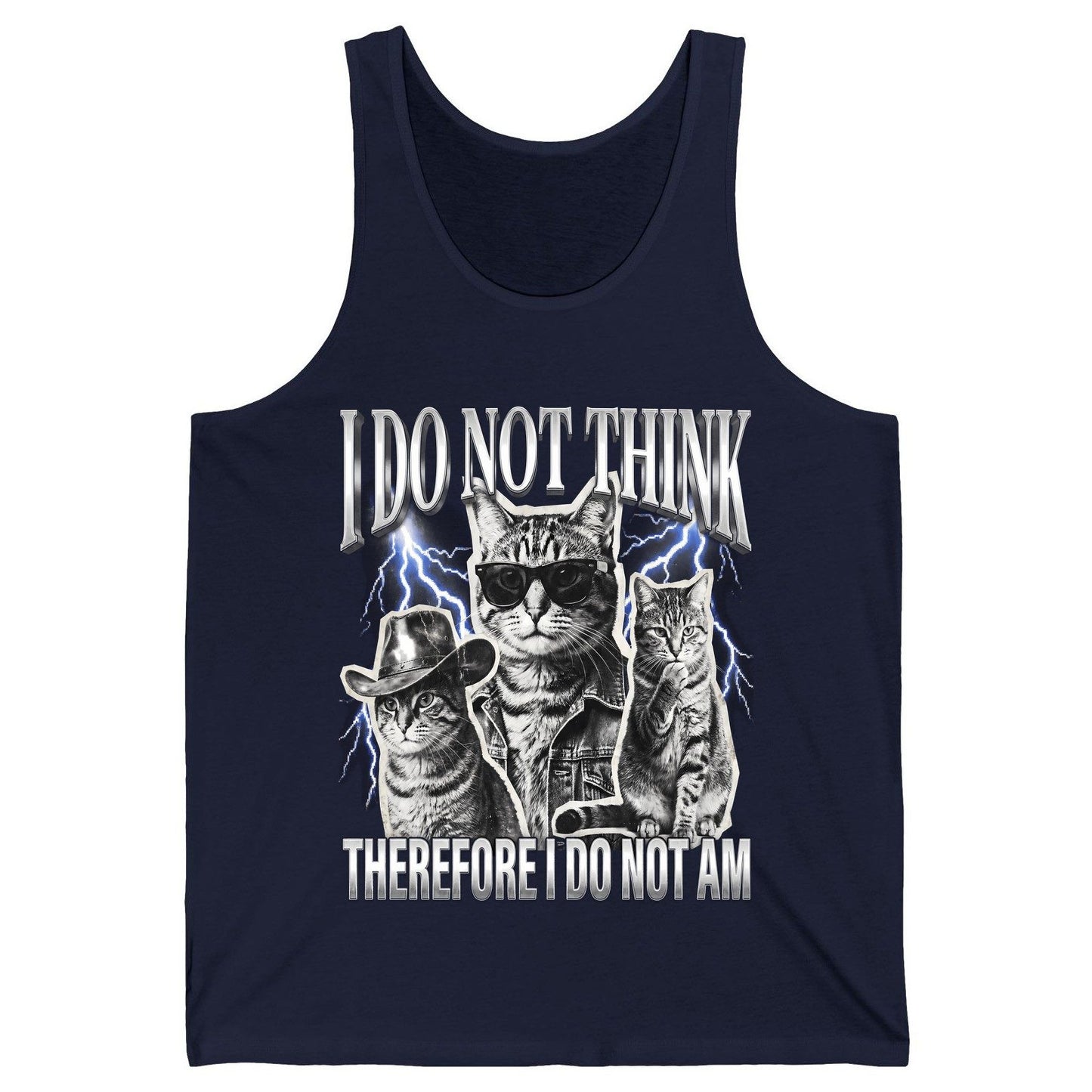 I Do Not Think Therefore I Do Not Am cats Tank Top Navy product mockup