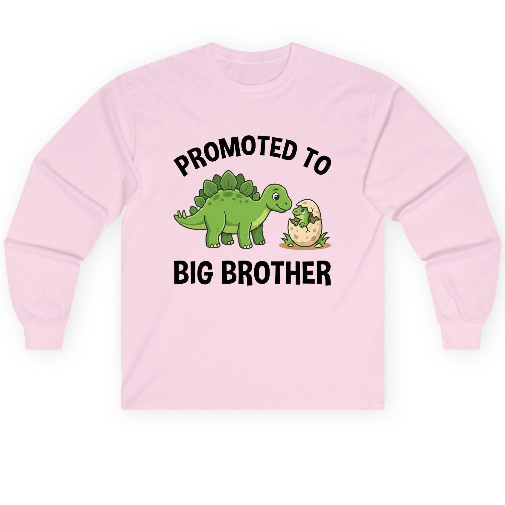 Promoted to Big Brother Dinosaur Long Sleeve Tee - product mockup - Light Pink