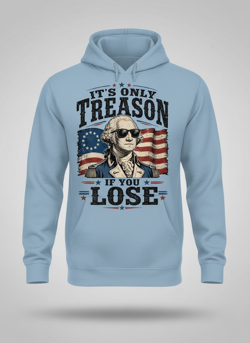 It's Only Treason If You Lose Patriotic History Hoodie - product mockup - Light Blue