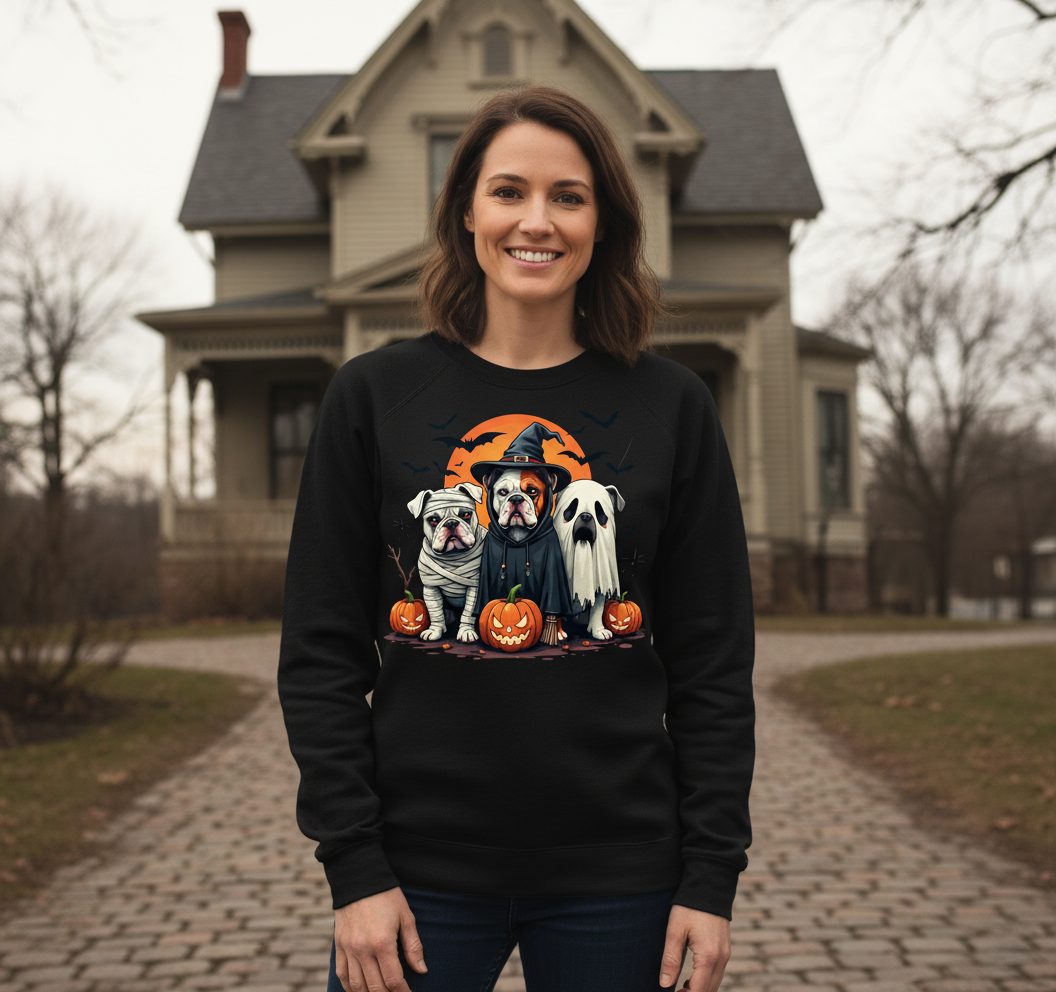 Halloween Bulldogs Costumes Halloween bulldogs Sweatshirt Black lifestyle mockup