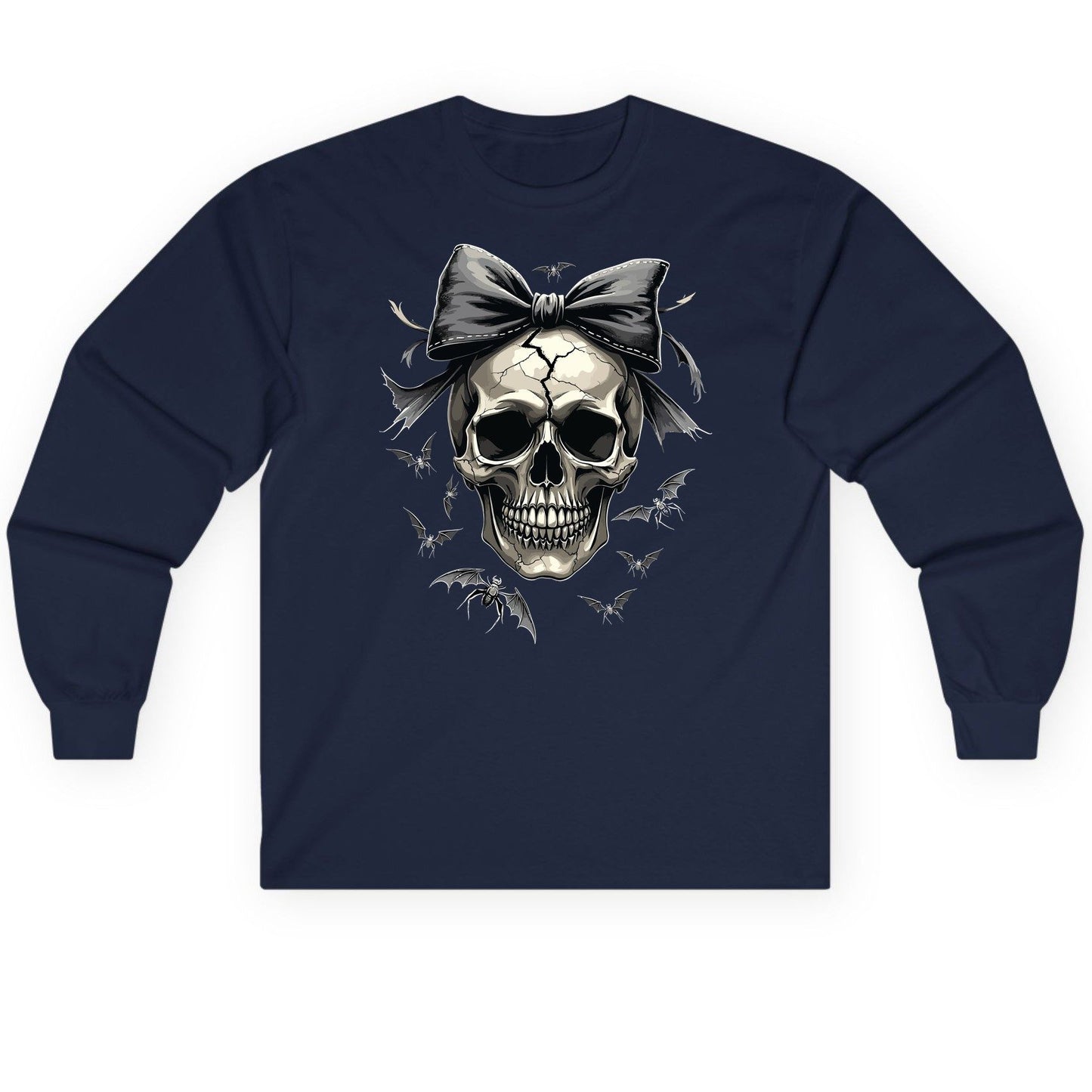 Gothic Skull with Bow gothic skull Long Sleeve Tee Navy product mockup
