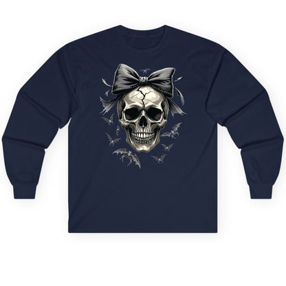 Gothic Skull with Bow gothic skull Long Sleeve Tee Navy product mockup