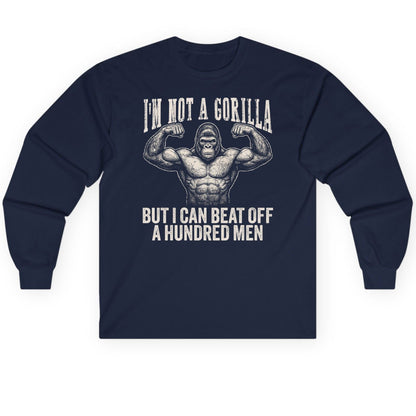 I'm Not a Gorilla but I Can Beat Off a Hundred Men gorilla Long Sleeve Tee Navy product mockup