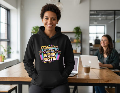 Twinning with My Work Bestie work friendship Hoodie Black lifestyle mockup