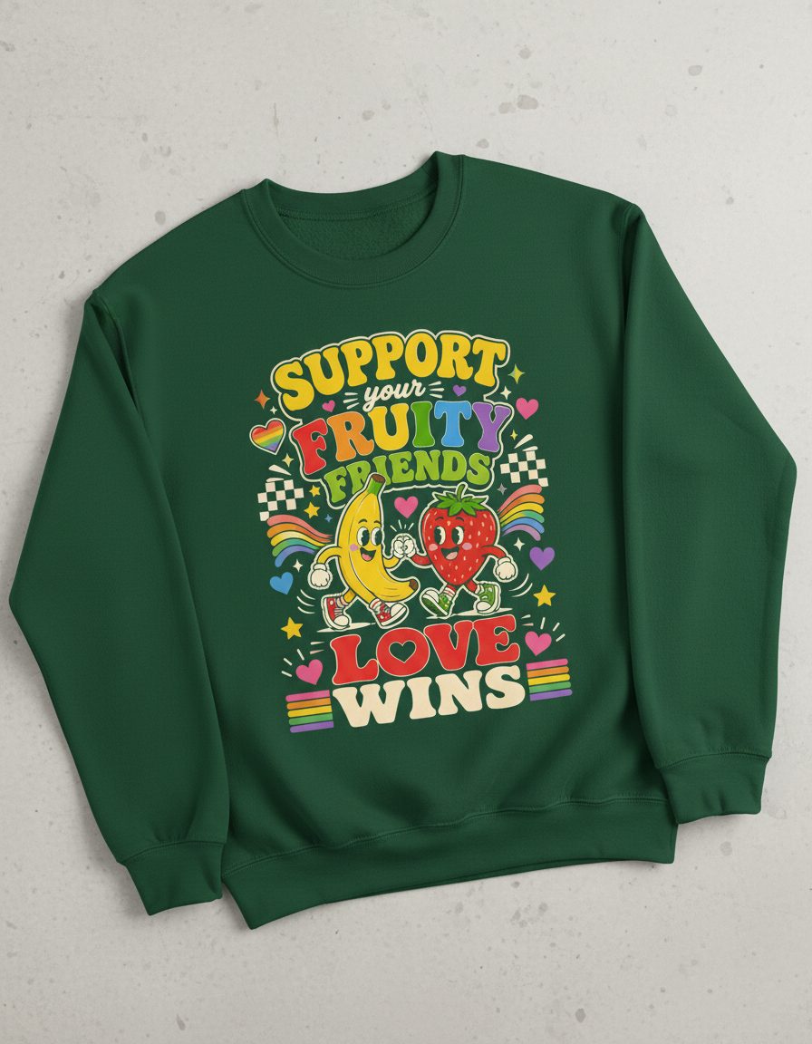 Support Your Fruity Friends Love Wins Retro Lgbtq+ Pride Sweatshirt - product mockup - Forest Green