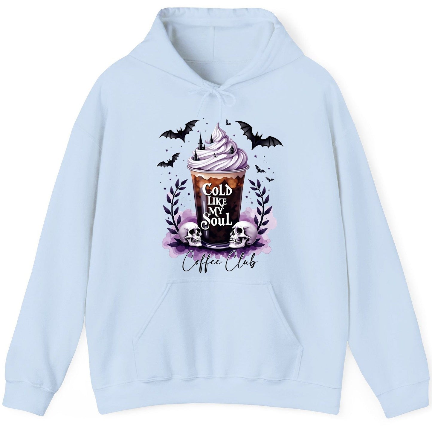 Cold Like My Soul gothic iced coffee Hoodie Light Blue product mockup
