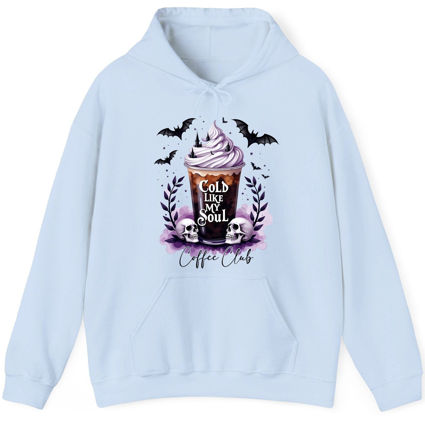 Cold Like My Soul gothic iced coffee Hoodie Light Blue product mockup