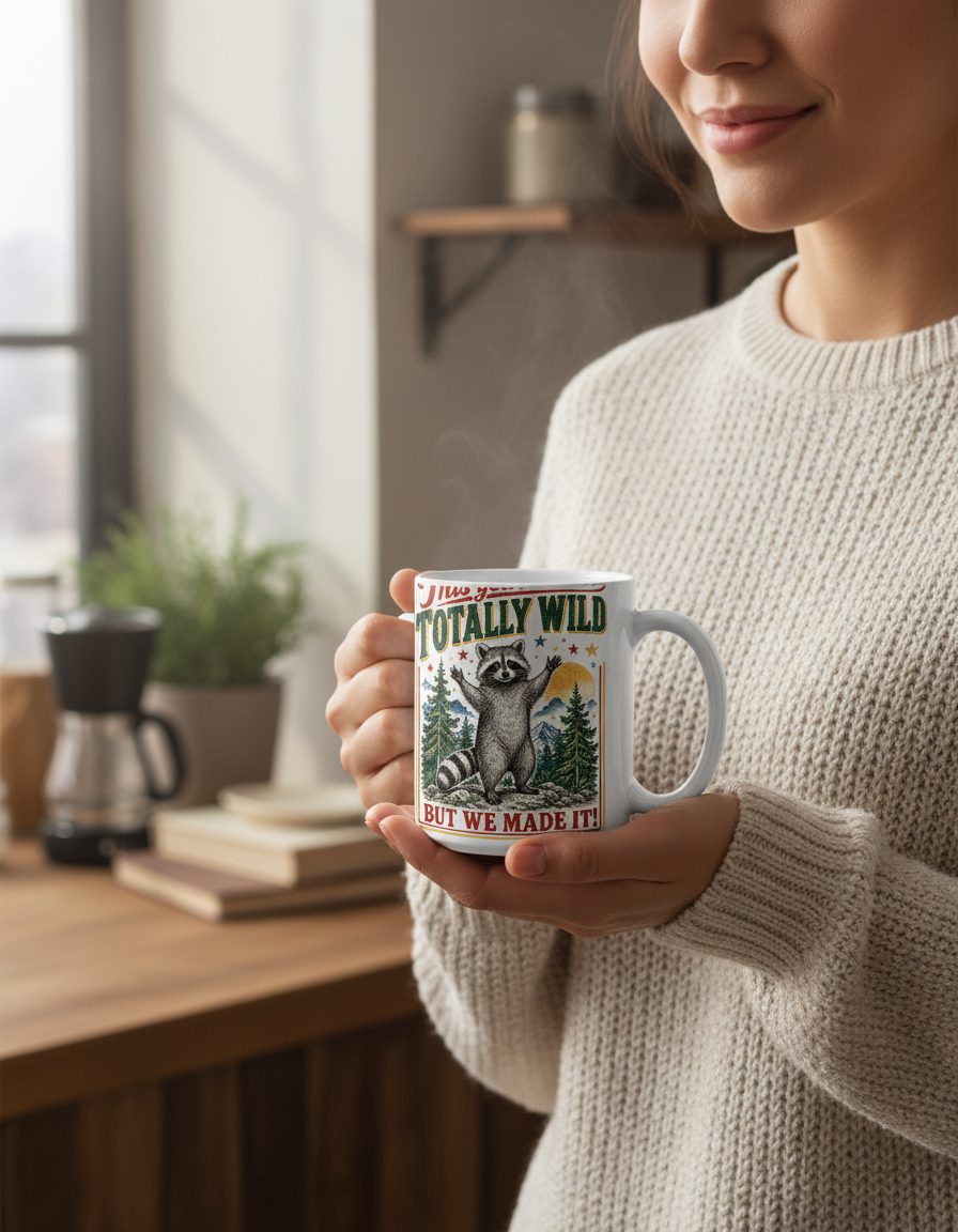 Totally Wild Raccoon Funny Animal Lovers White Mug - lifestyle model mockup - White