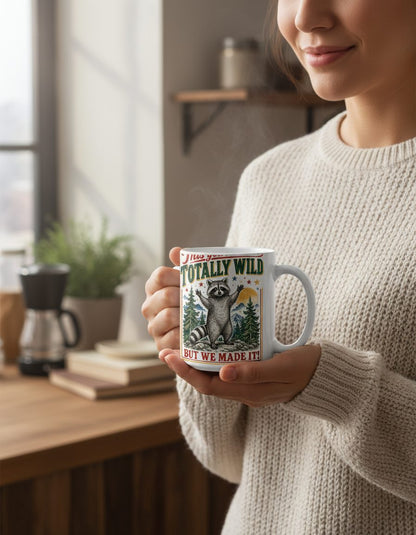 Totally Wild Raccoon Funny Animal Lovers White Mug - lifestyle model mockup - White