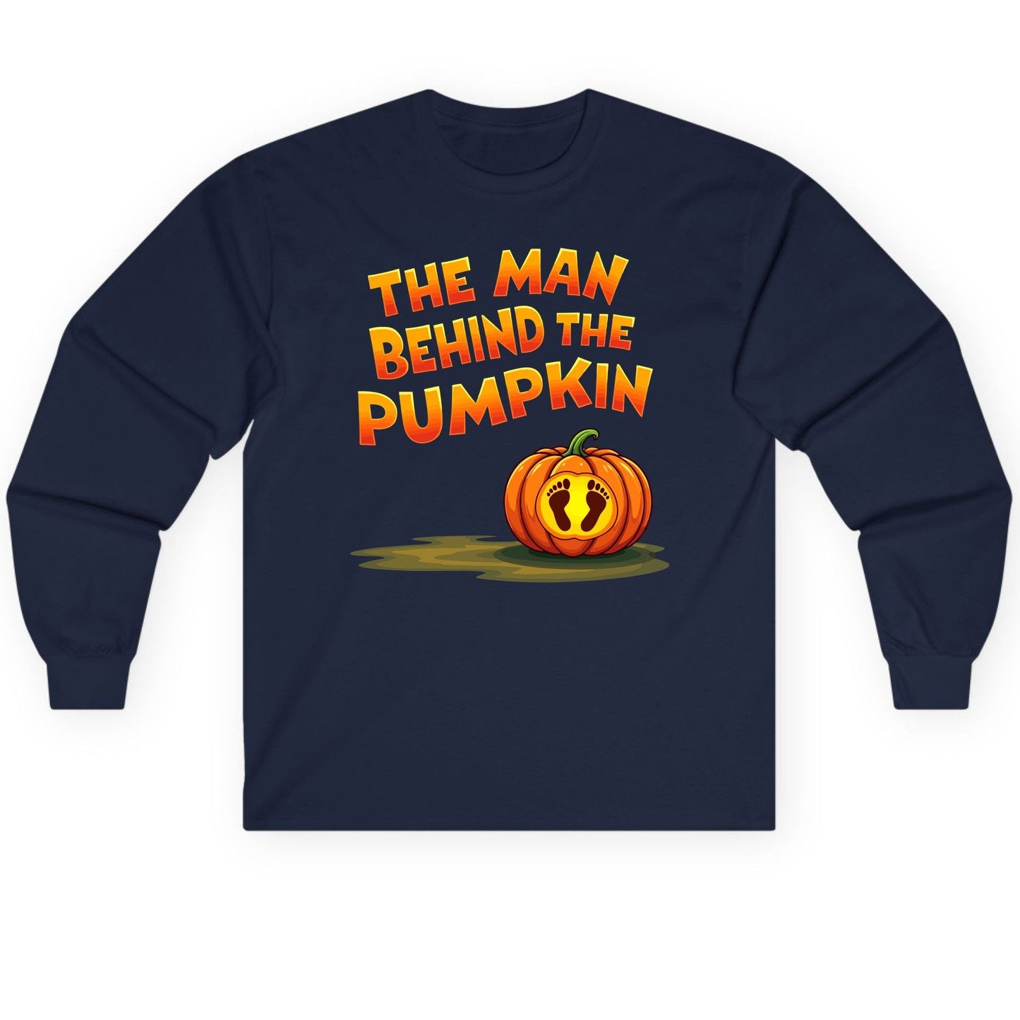 The Man Behind the Pumpkin pregnancy announcement Long Sleeve Tee Navy product mockup