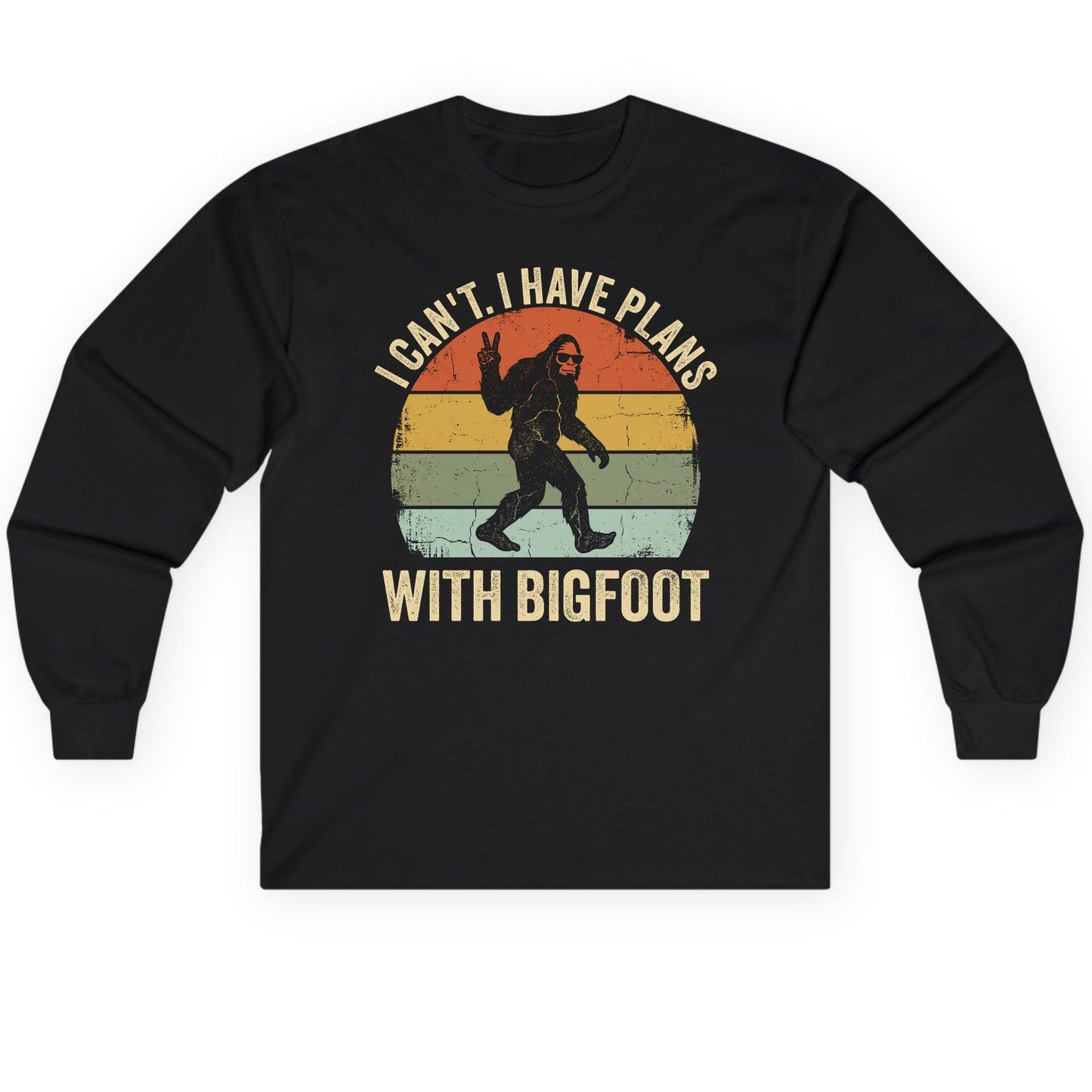 I Can't I Have Plans with Bigfoot bigfoot Long Sleeve Tee Black product mockup