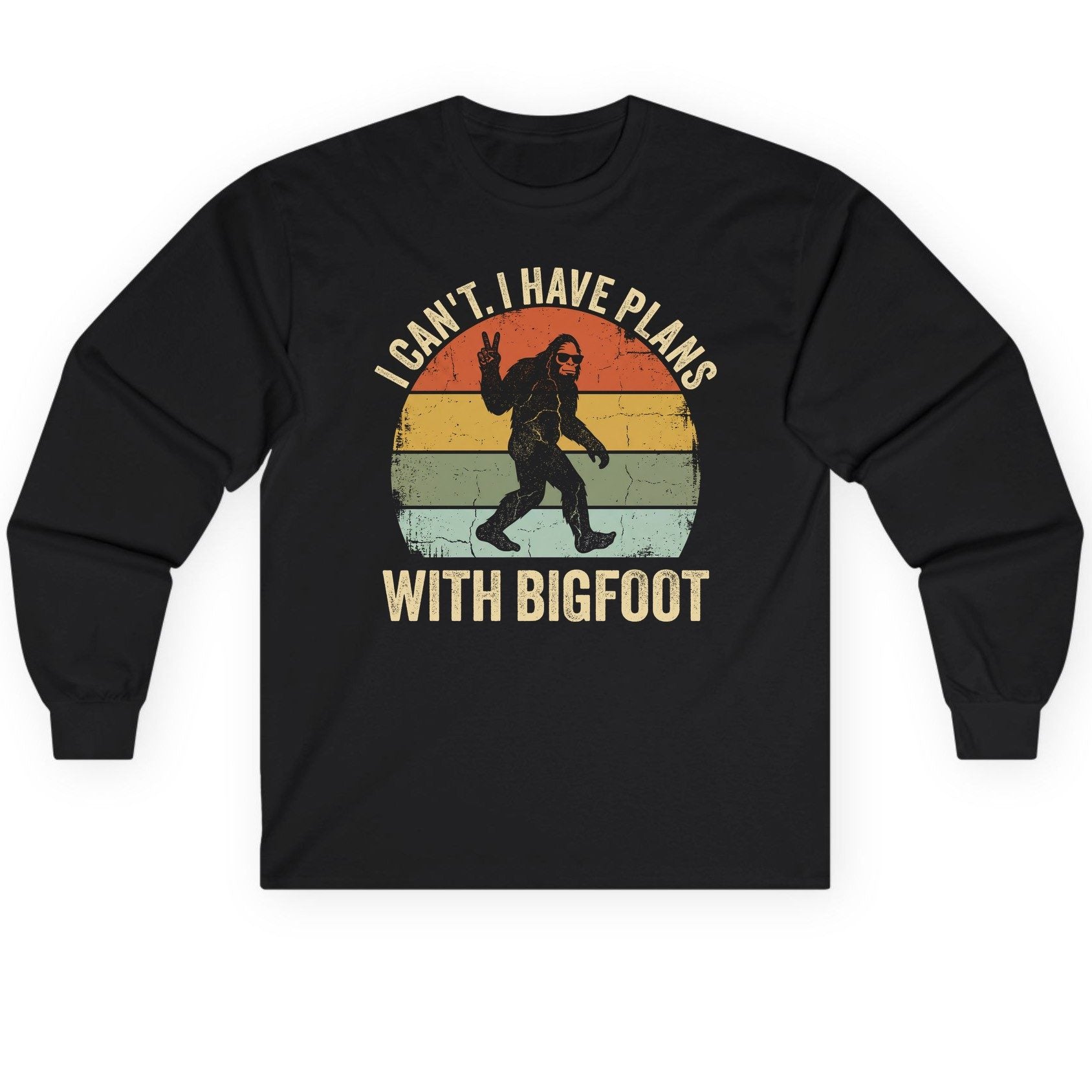 I Can't I Have Plans with Bigfoot bigfoot Long Sleeve Tee Black product mockup
