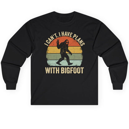 I Can't I Have Plans with Bigfoot bigfoot Long Sleeve Tee Black product mockup