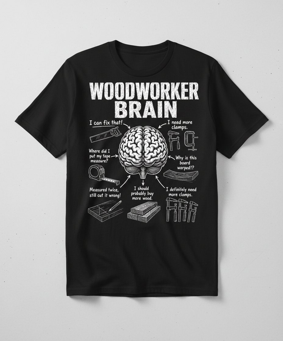 Woodworker Brain Funny Woodworking T-Shirt - product mockup - Black