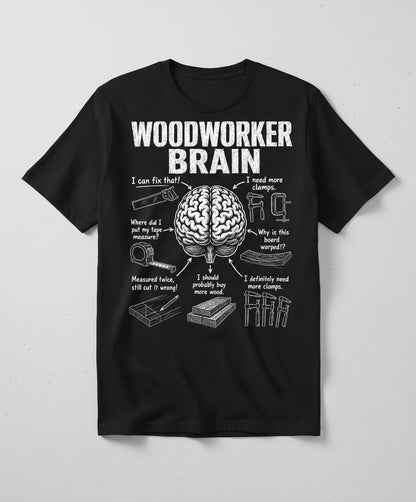 Woodworker Brain Funny Woodworking T-Shirt - product mockup - Black