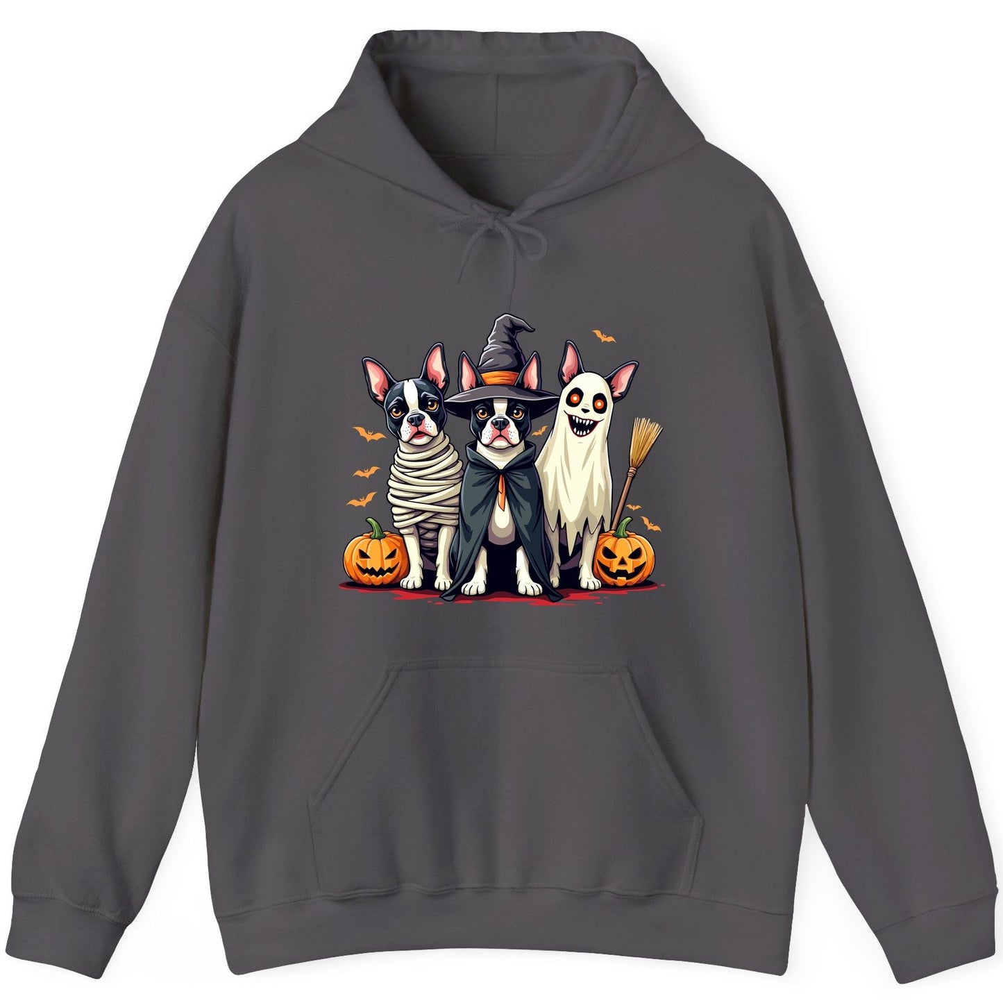Halloween Boston Terrier Trio boston terrier Hoodie Charcoal product mockup