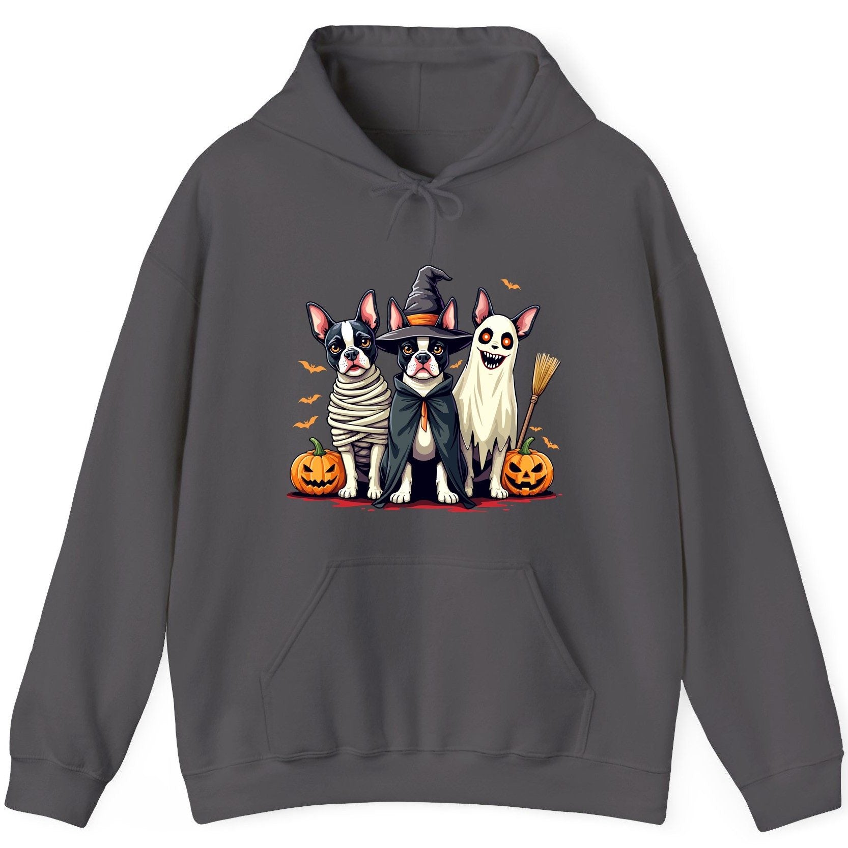 Halloween Boston Terrier Trio boston terrier Hoodie Charcoal product mockup