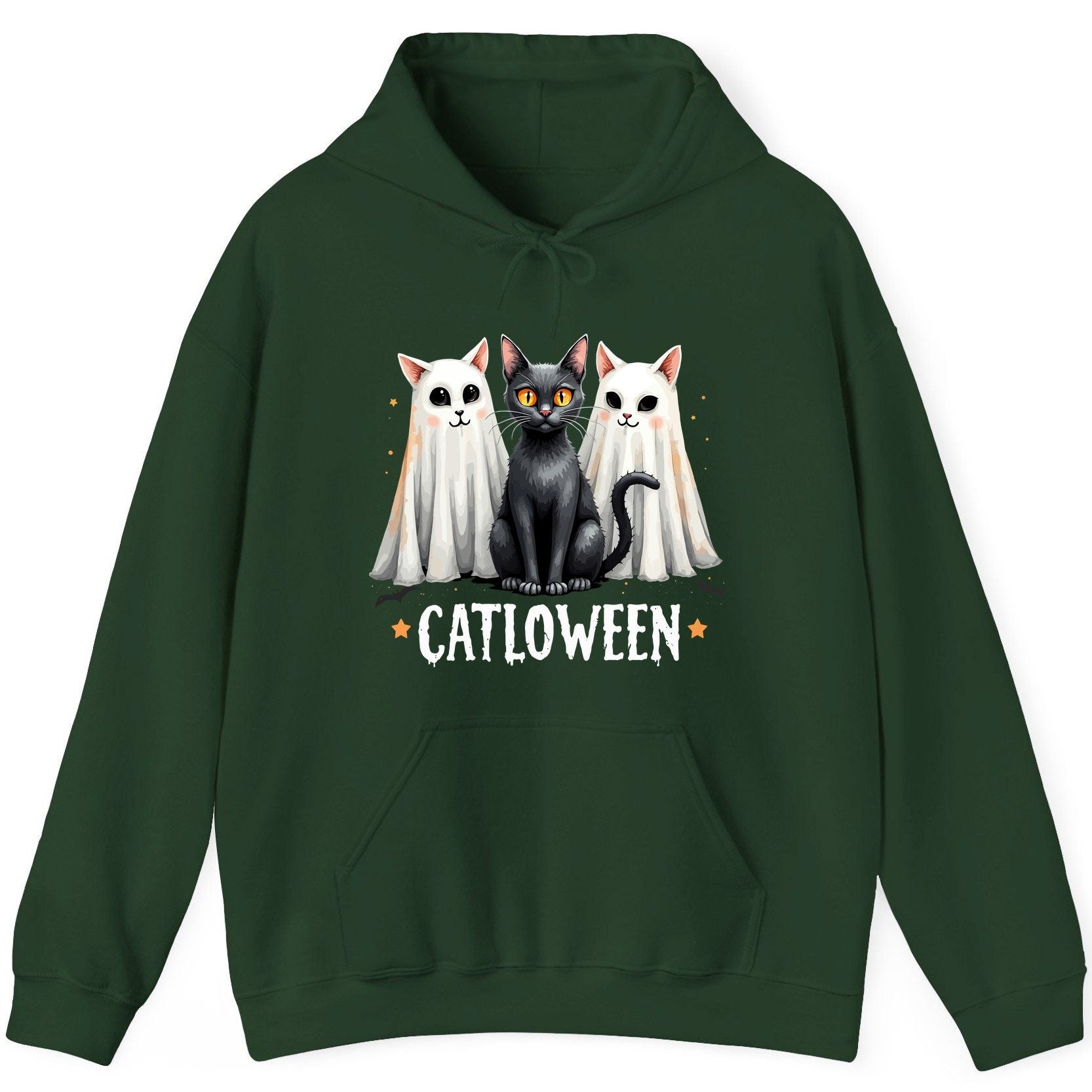 Catloween Halloween cats Hoodie Forest Green product mockup