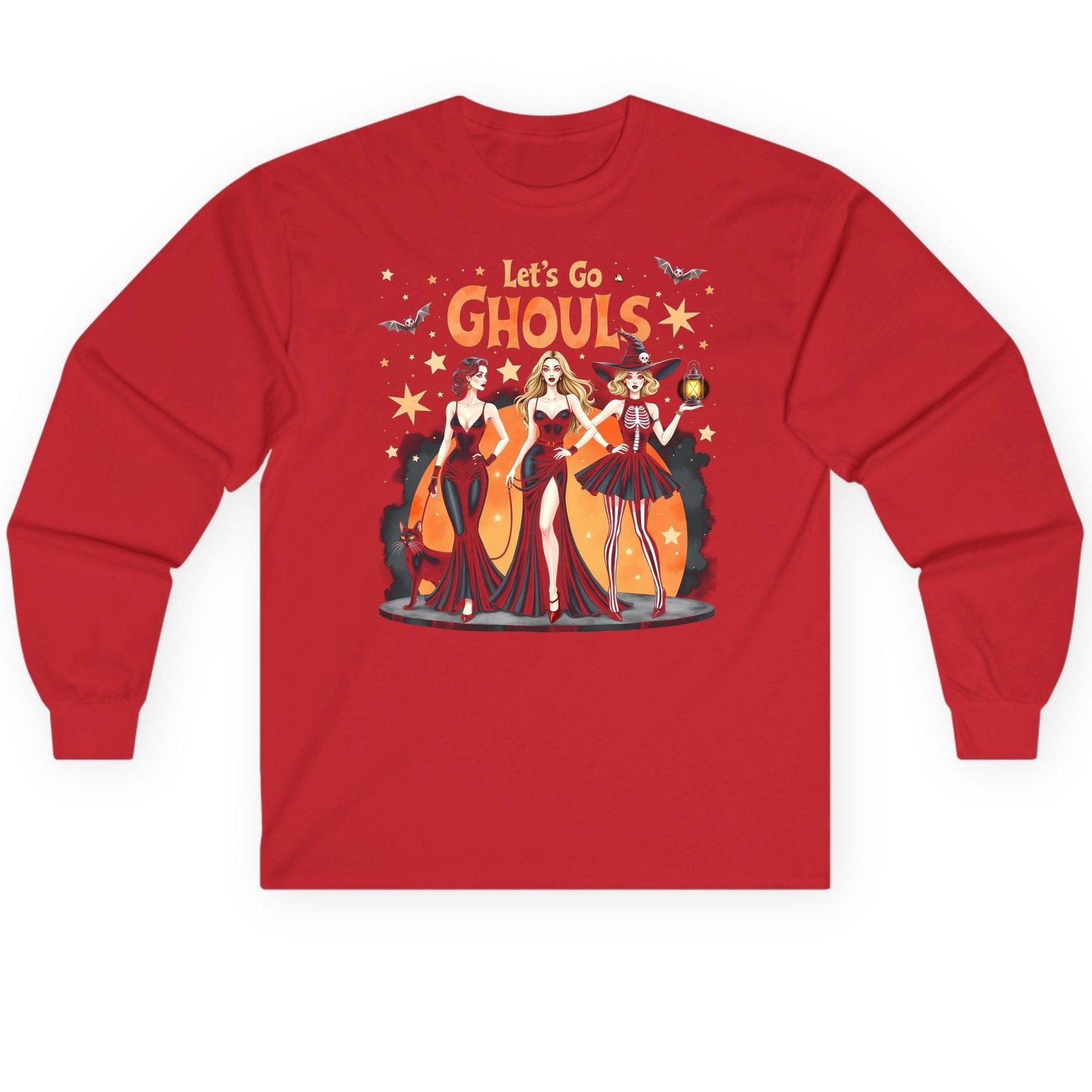 Let's Go Ghouls Halloween women Long Sleeve Tee Red product mockup