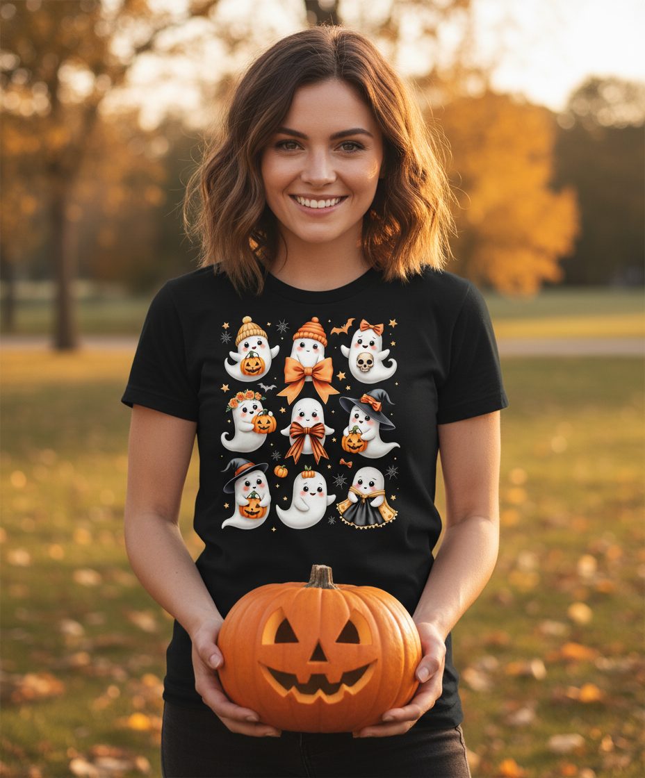 Cute Kawaii Ghosts Collection cute Halloween ghosts T-Shirt Black lifestyle mockup