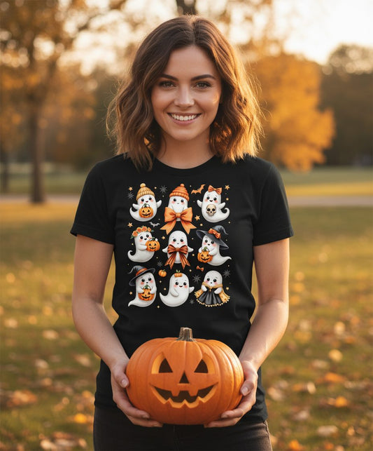 Cute Kawaii Ghosts Collection cute Halloween ghosts T-Shirt Black lifestyle mockup