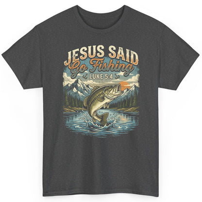 JESUS SAID Go Fishing LUKE 5 4 Retro Christian T-Shirt - product mockup - Dark Heather